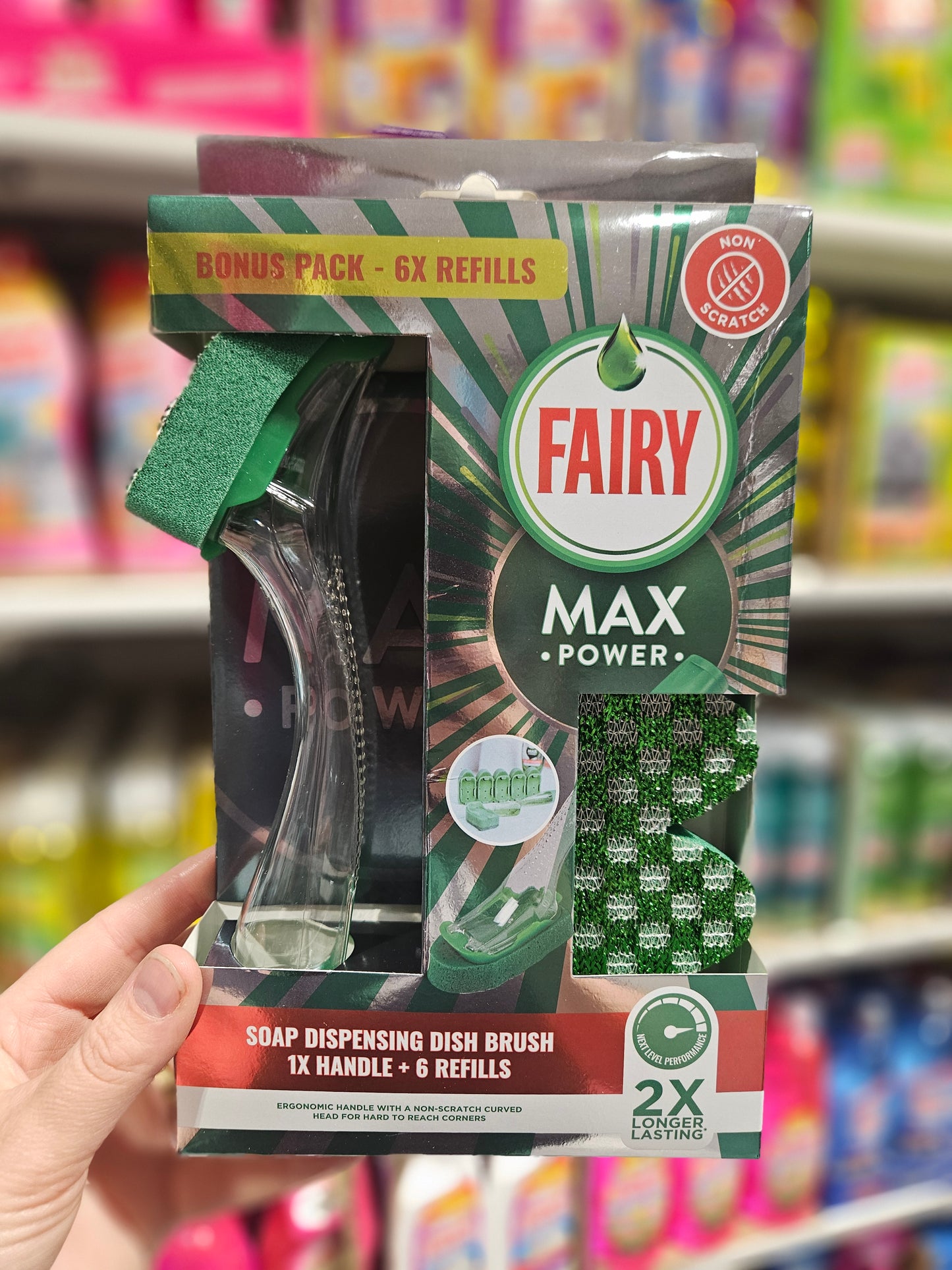 Fairy Max Power Soap Dispensing Dish Brush + 6 Refills