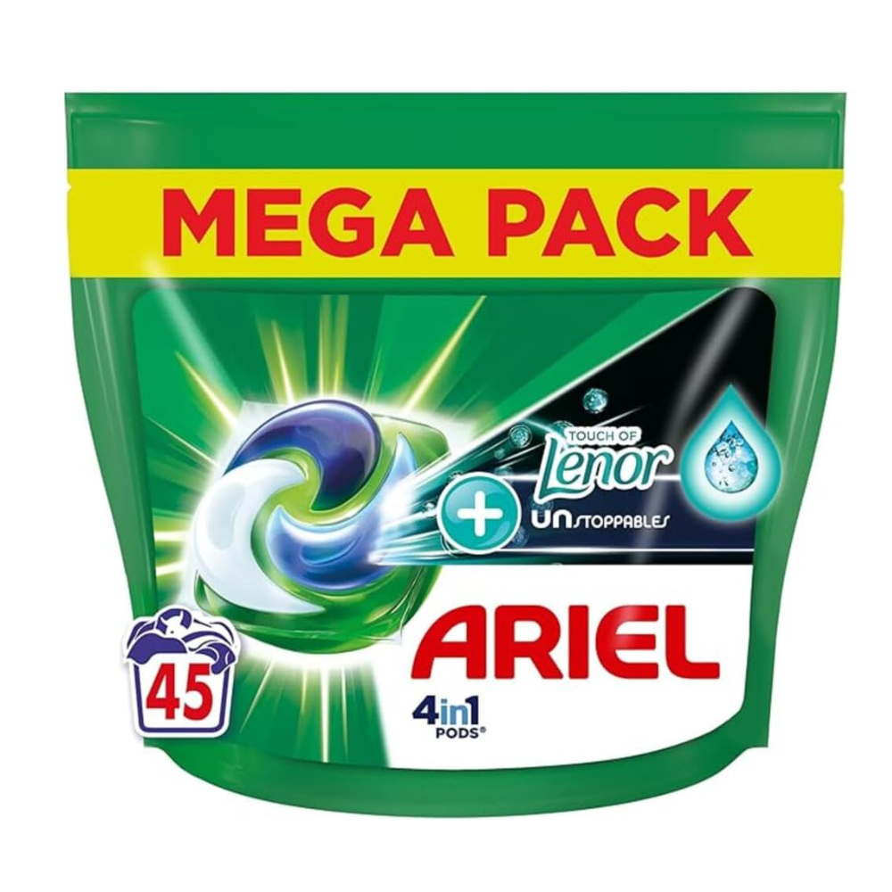 Ariel 4in1 Pods + Touch of Lenor Unstoppables 45w