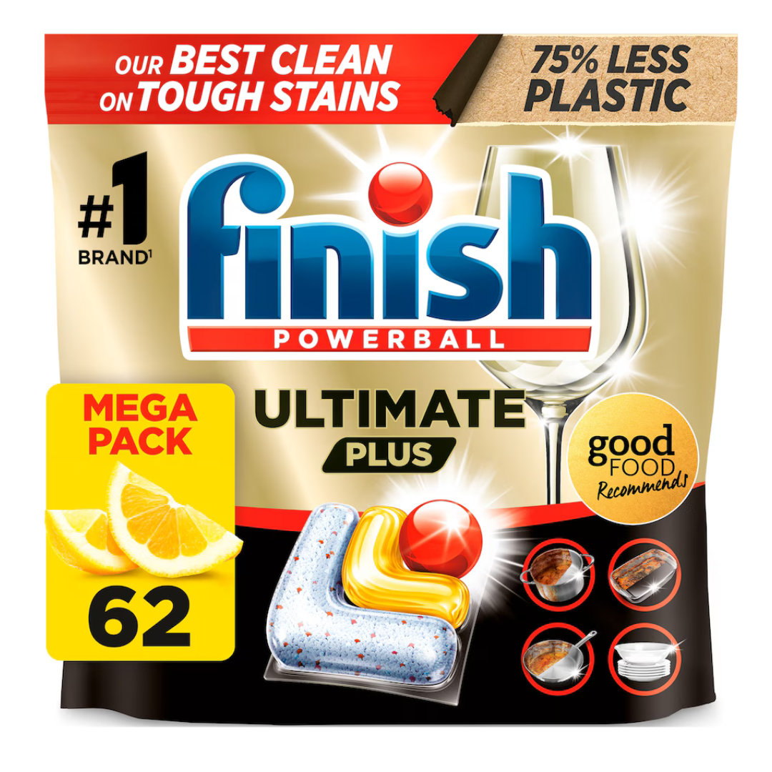 Finish Powerball Ultimate Plus Dishwasher Capsules Lemon Sparkle 62pk