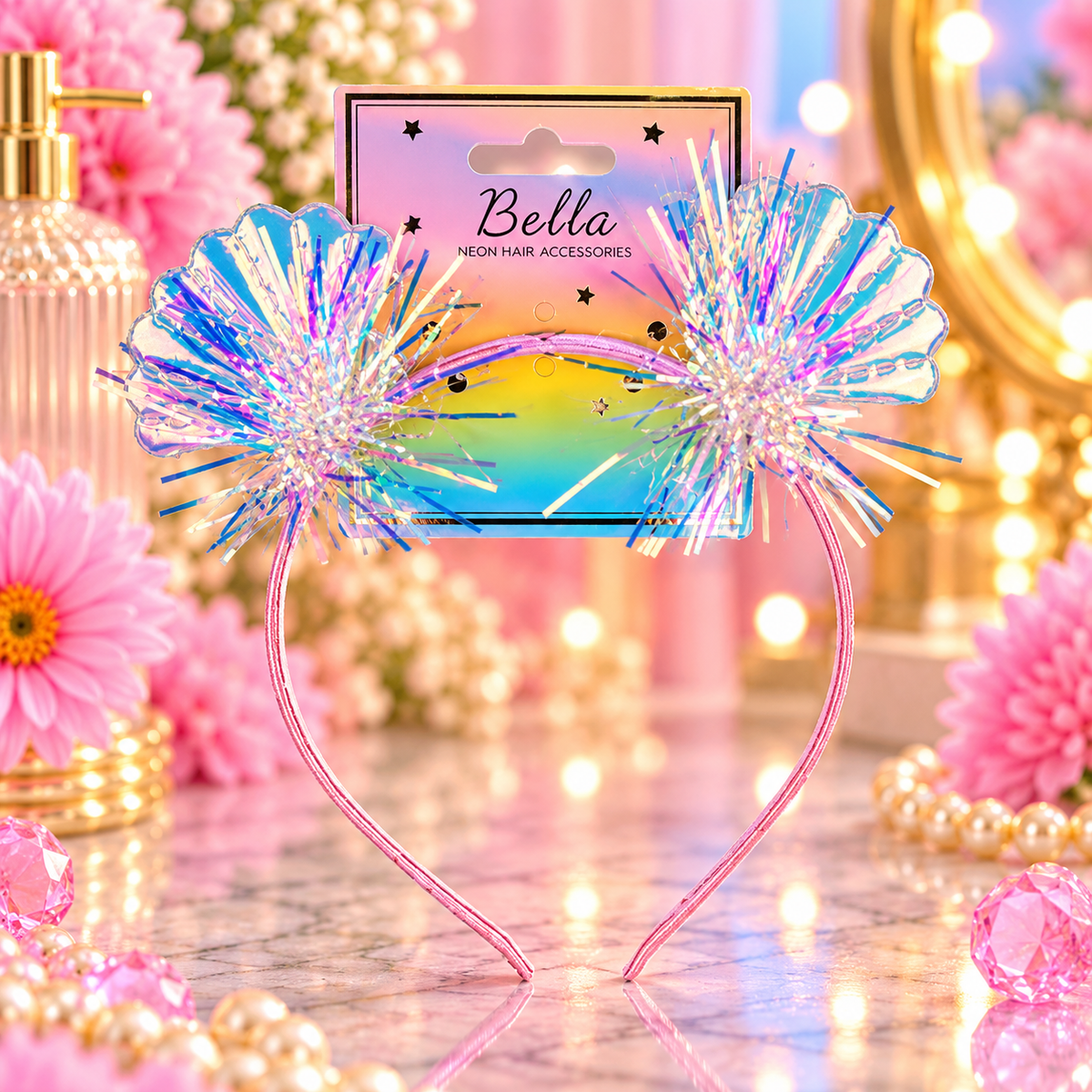 Bella Neon Hair Accessories Hårbøyle med Skjell og Glitter