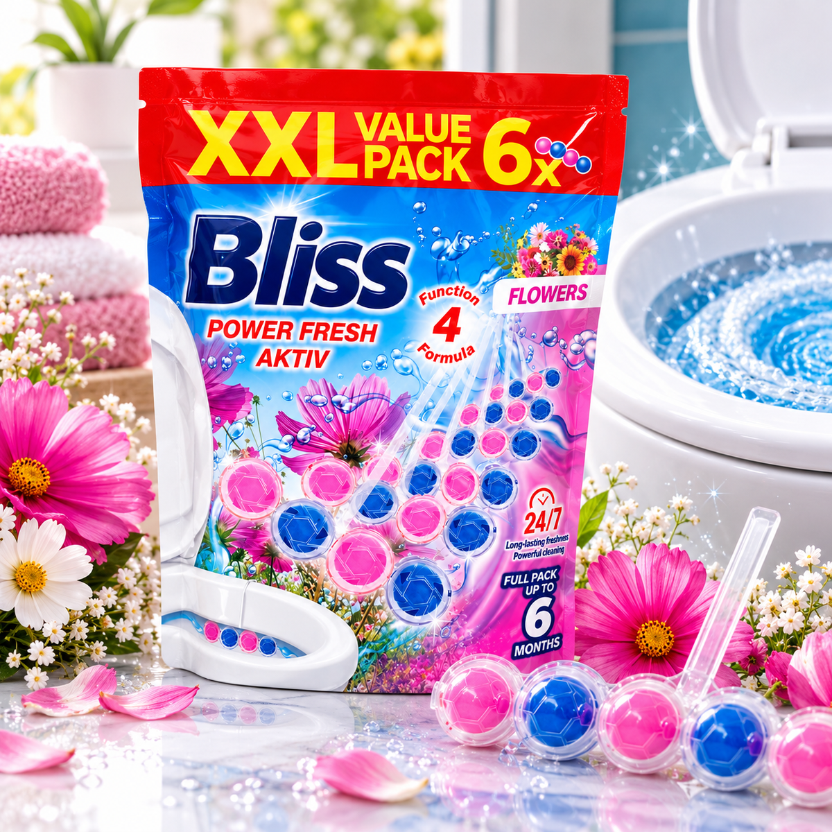 Bliss Power Fresh Aktiv WC Block Flowers 6 x 50g