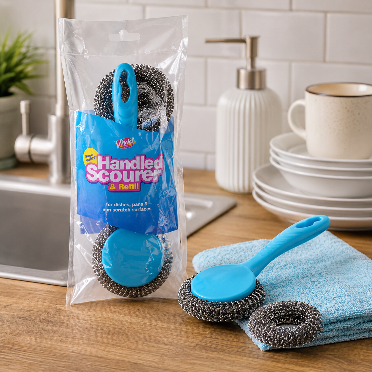 Vivid Handled Scourer & Refill
