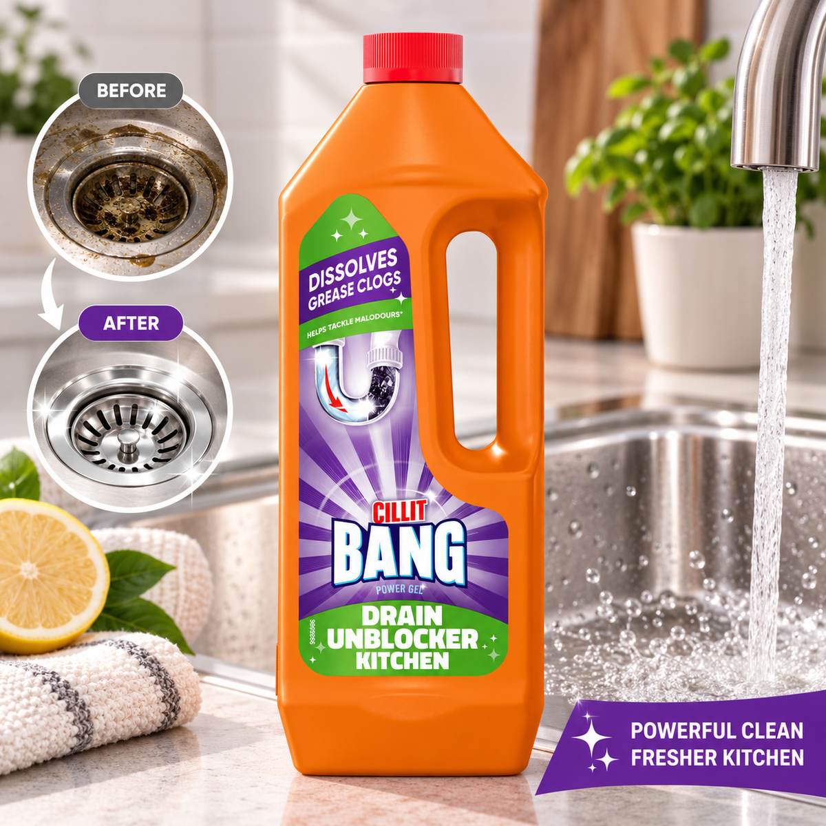 Cillit Bang Power Gel Drain Unblocker Kitchen 1L