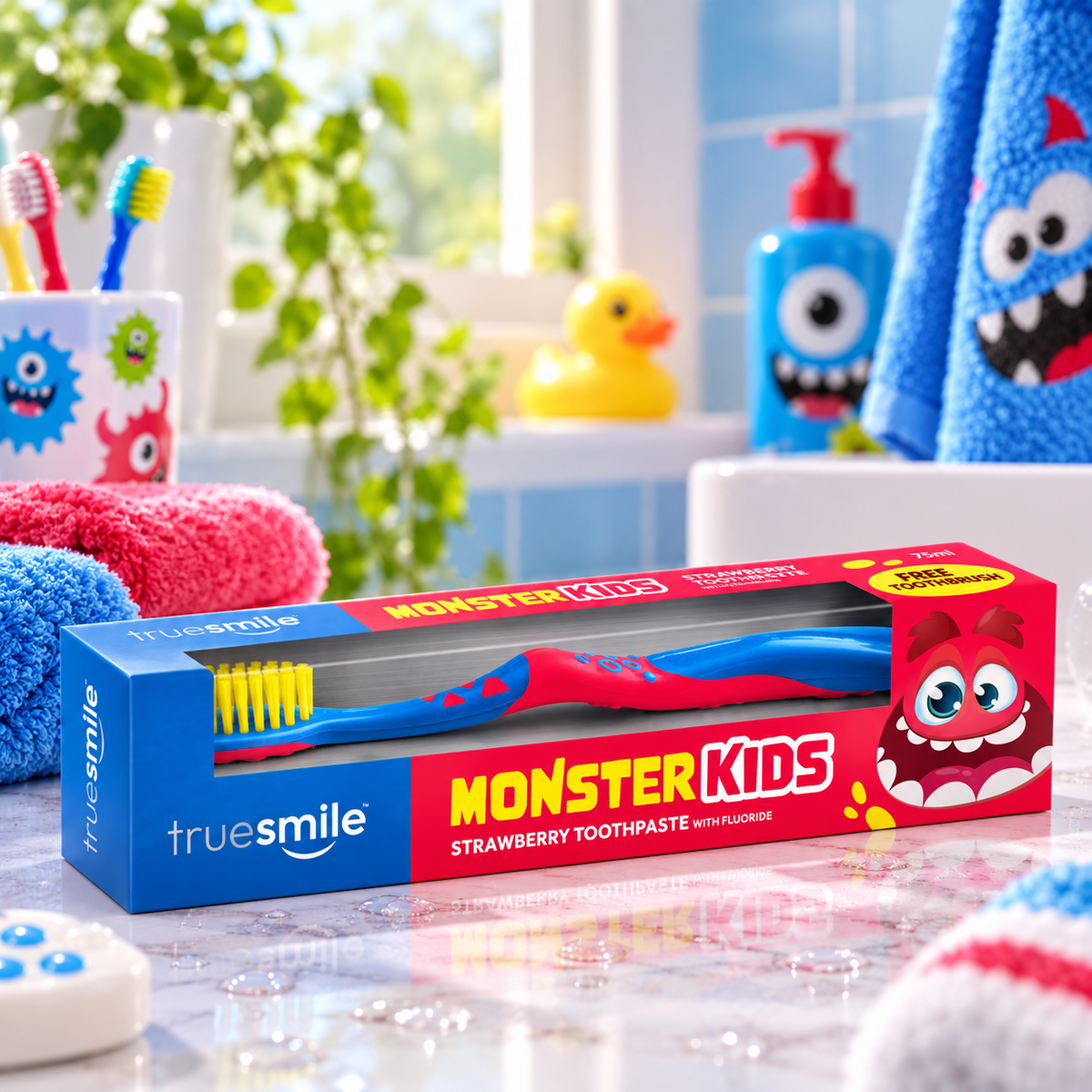 True Smile Monster Kids Strawberry Tannkrem + Tannbørste 75ml