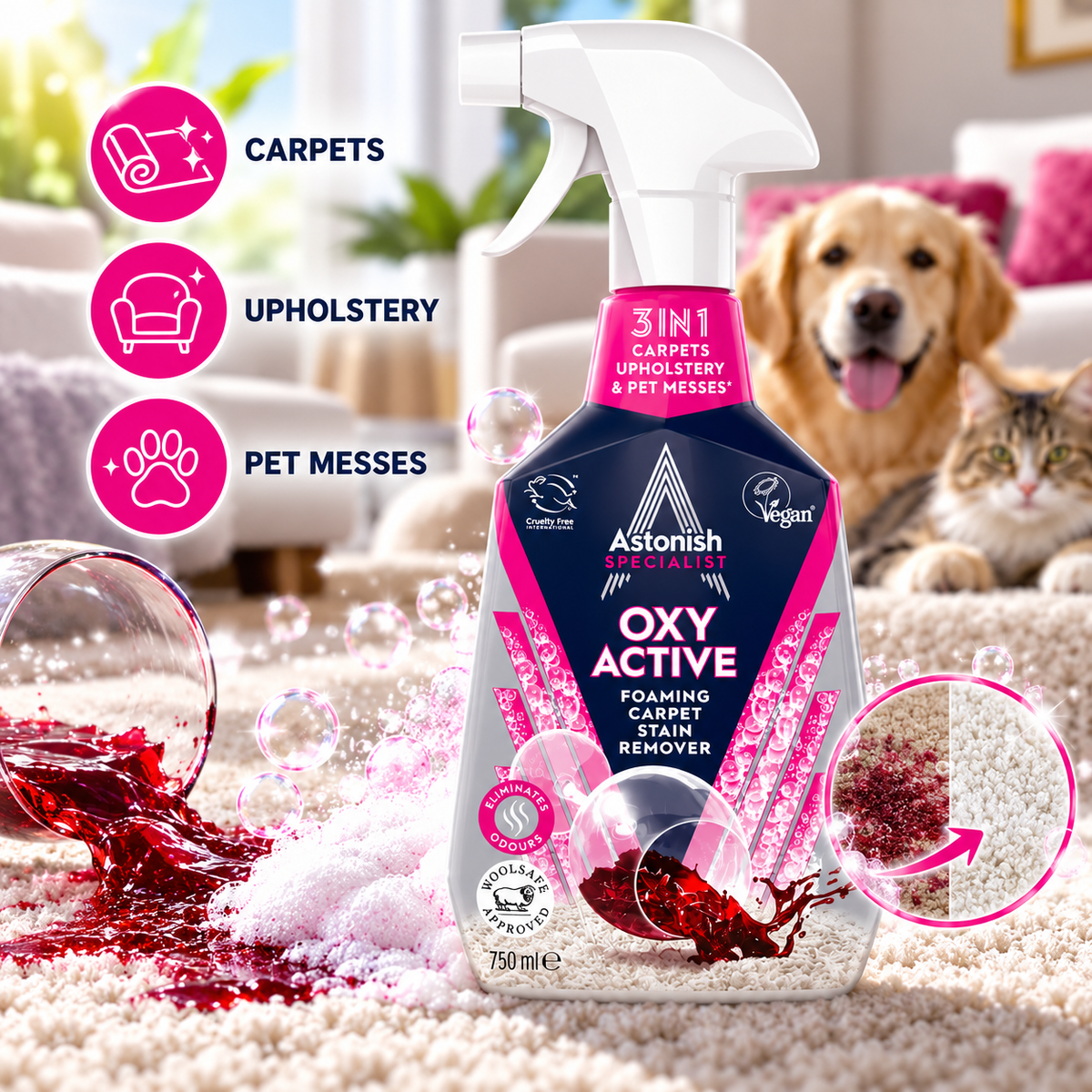 Astonish Specialist Oxy Active Foaming Carpet Stain Remover Teppe- og Møbelrens 750ml