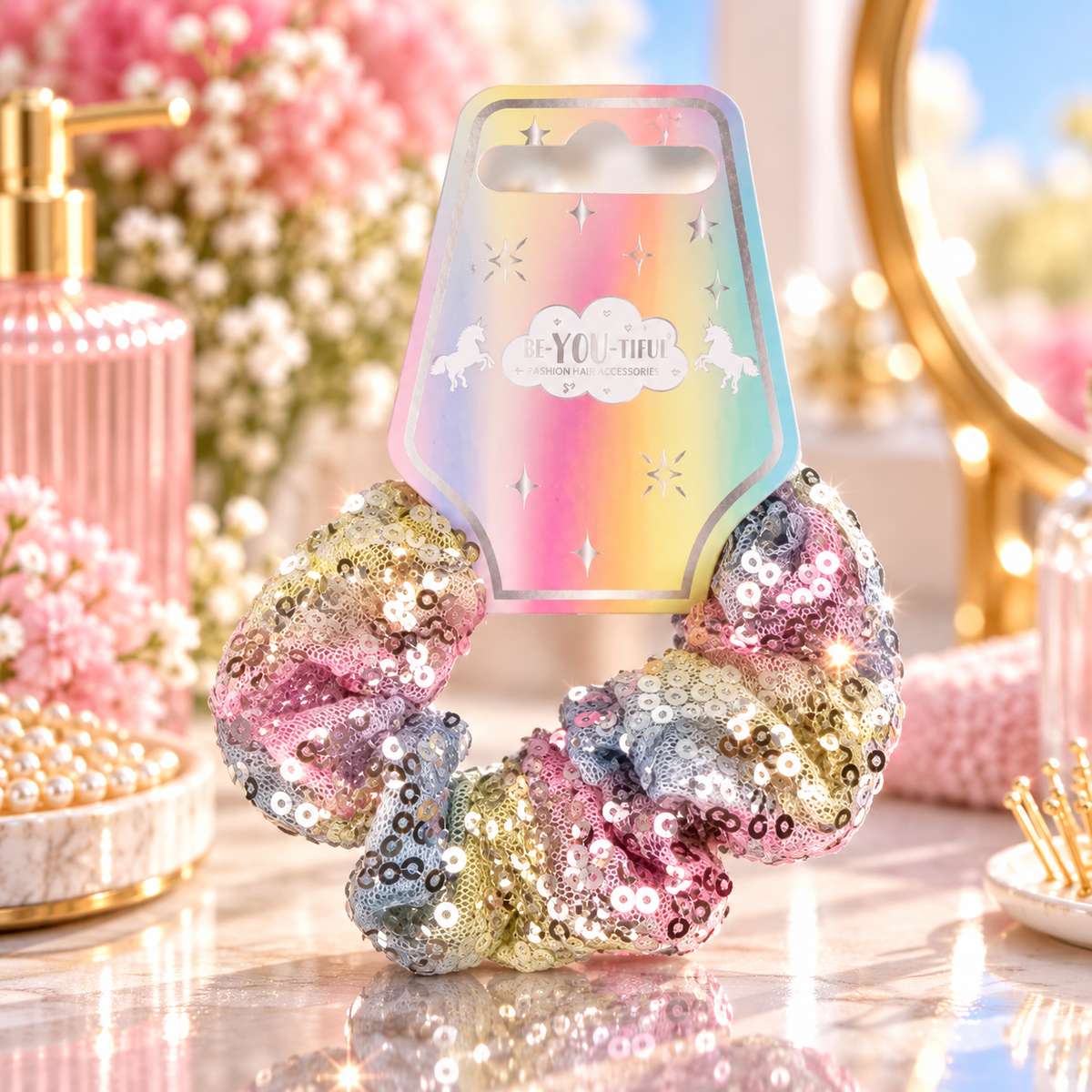BE-YOU-TIFUL Rainbow Hårstrikk med Paljetter Div.Typer
