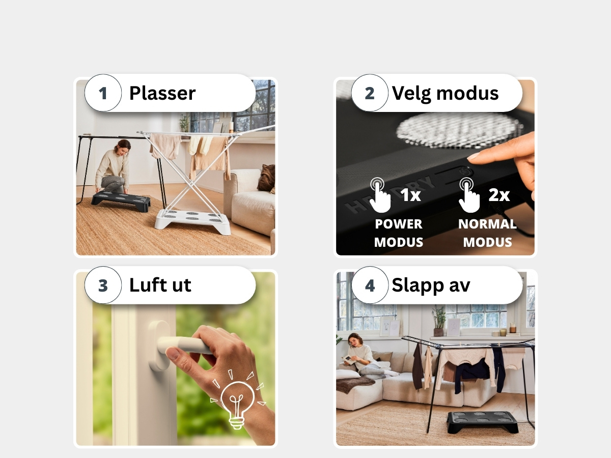 HEYDRY i bruk med klær hengende over