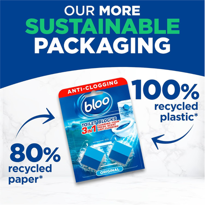 Bloo 3in1 Toilet Cistern Blocks Original Blue 2x50g