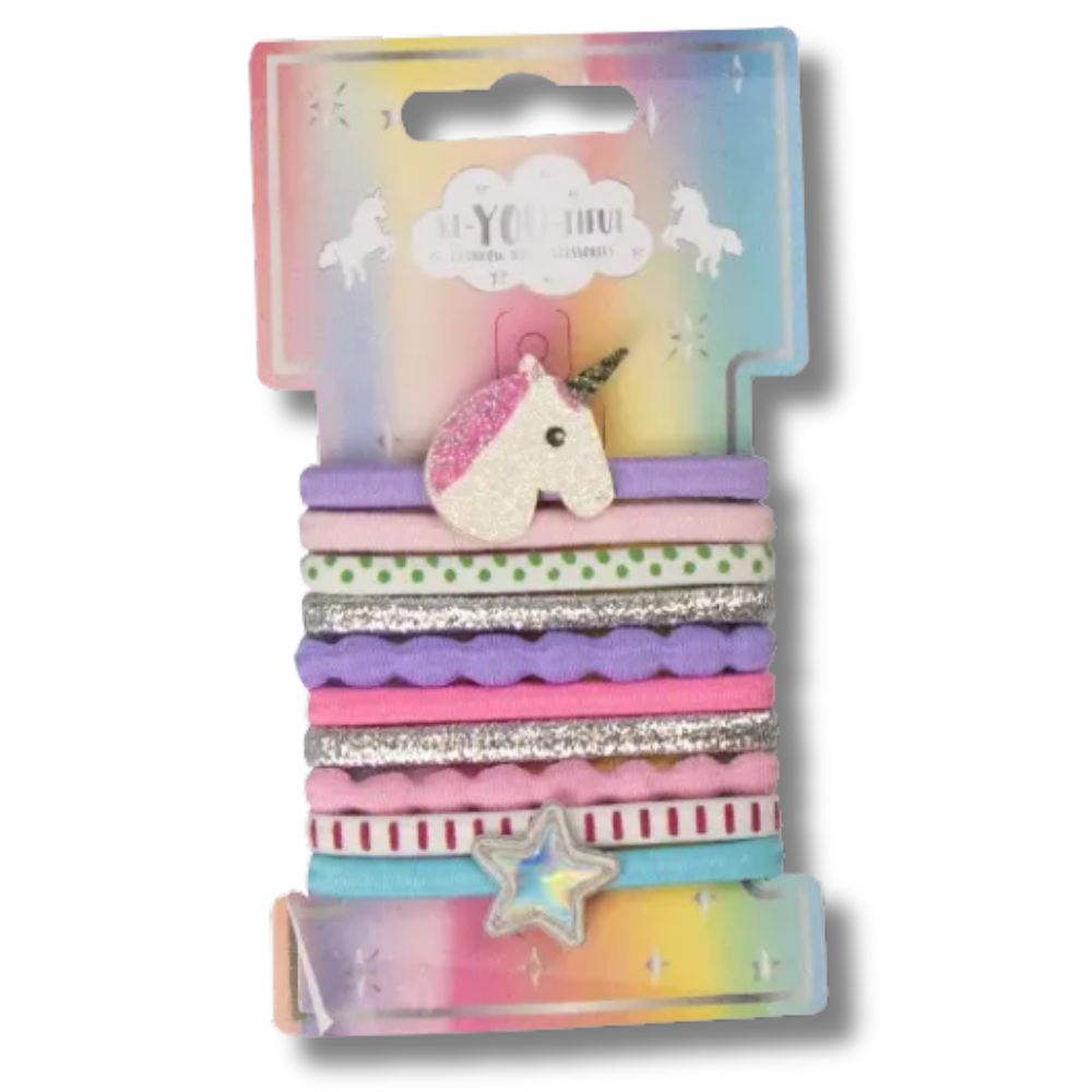 BE-YOU-TIFUL Rainbow Hårstrikker med Enhjørning og Stjerne til Barn 10pk