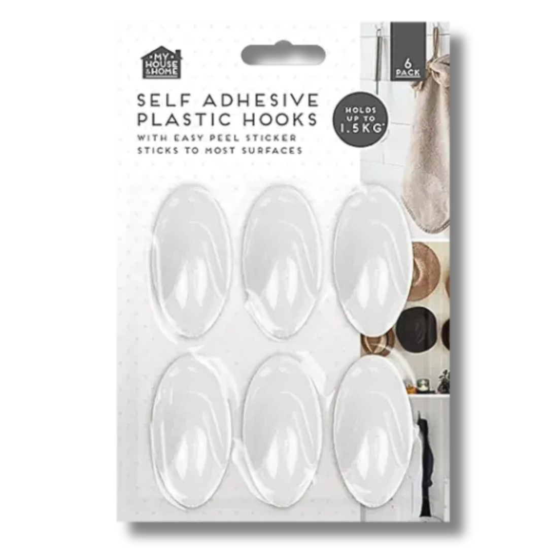 My House & Home Selvklebende Plastkroker 6pk