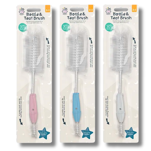 123 Baby 2-in-1 Bottle & Teat Brush 26cm Div.Farger