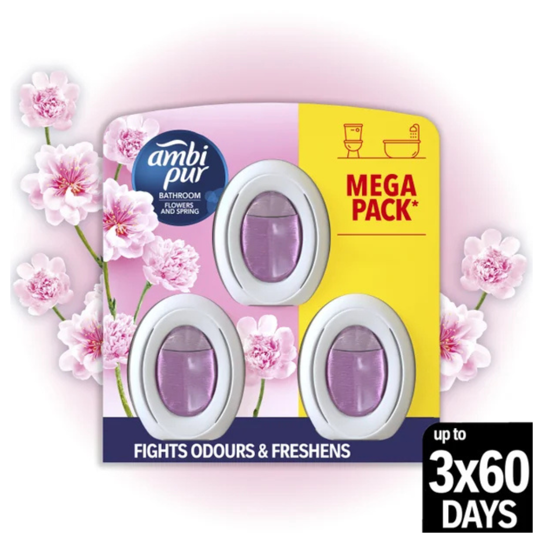 Ambi Pur Bathroom Air Freshener Flowers & Spring 3 x 8ml