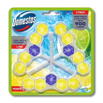 Domestos Power 5 Toilet Block Lime 3pk