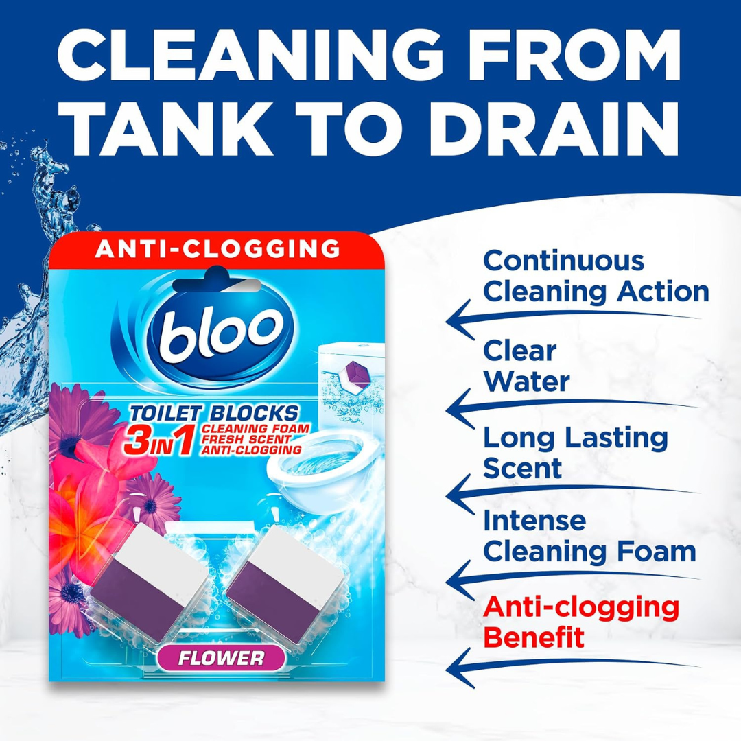 Bloo 3in1 Toilet Cistern Blocks Flower 2x50g