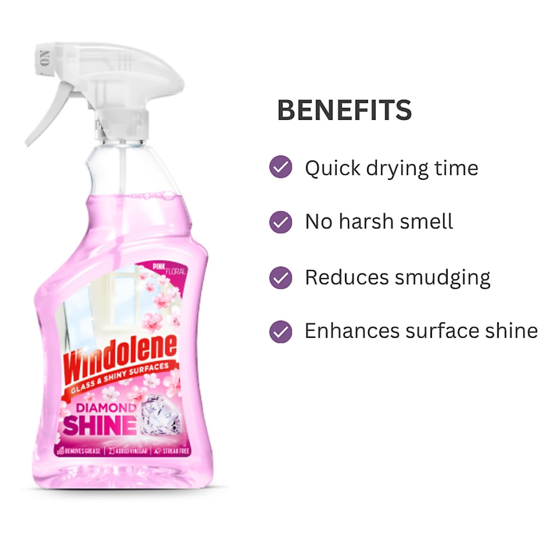 Windolene Diamond Shine Glass Cleaner Spray Pink Floral 750ml