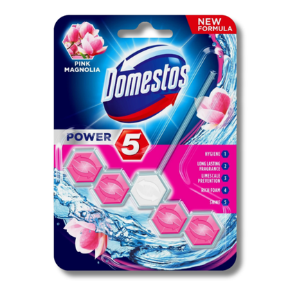 Domestos Power 5 Toilet Rim Block Pink Magnolia 55g