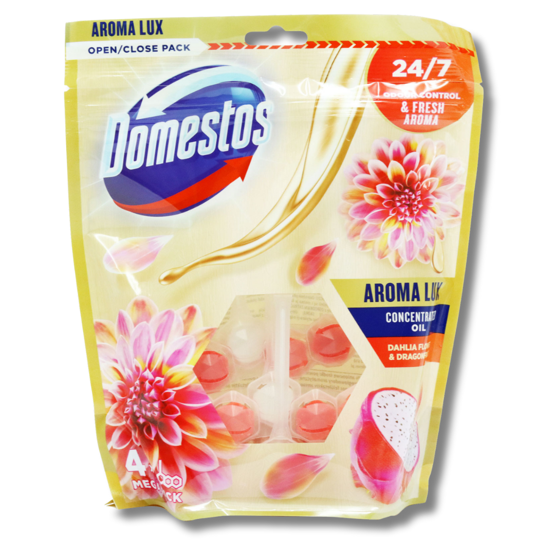 Domestos Aroma Lux WC-blokk Dahlia Flower & Dragon Fruit 4pk