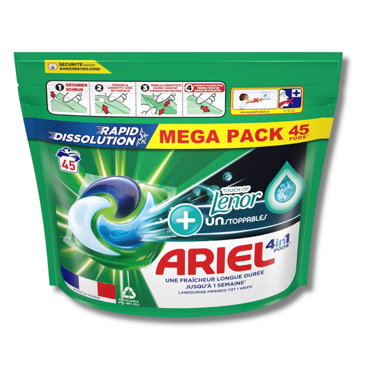 Ariel 4in1 Pods + Touch of Lenor Unstoppables 45w