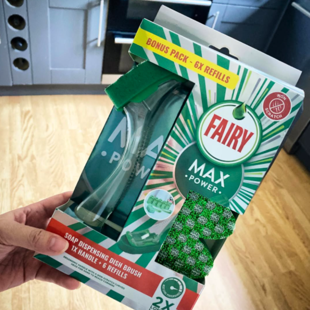 Fairy Max Power Soap Dispensing Dish Brush + 6 Refills