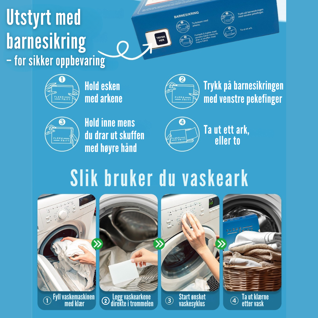 Flekkfritt Tøyvaskeark Aqua Breeze 50 ark <100 vask
