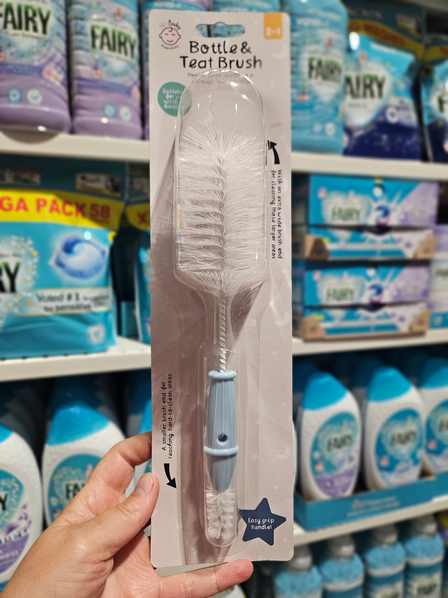 123 Baby 2-in-1 Bottle & Teat Brush 26cm Div.Farger