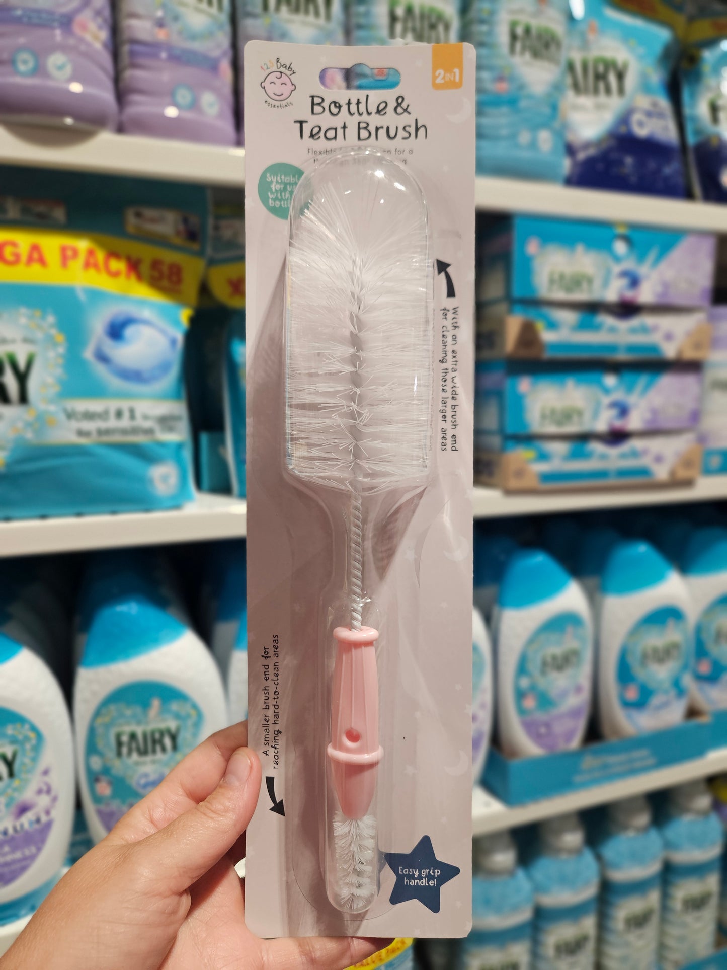 123 Baby 2-in-1 Bottle & Teat Brush 26cm Div.Farger