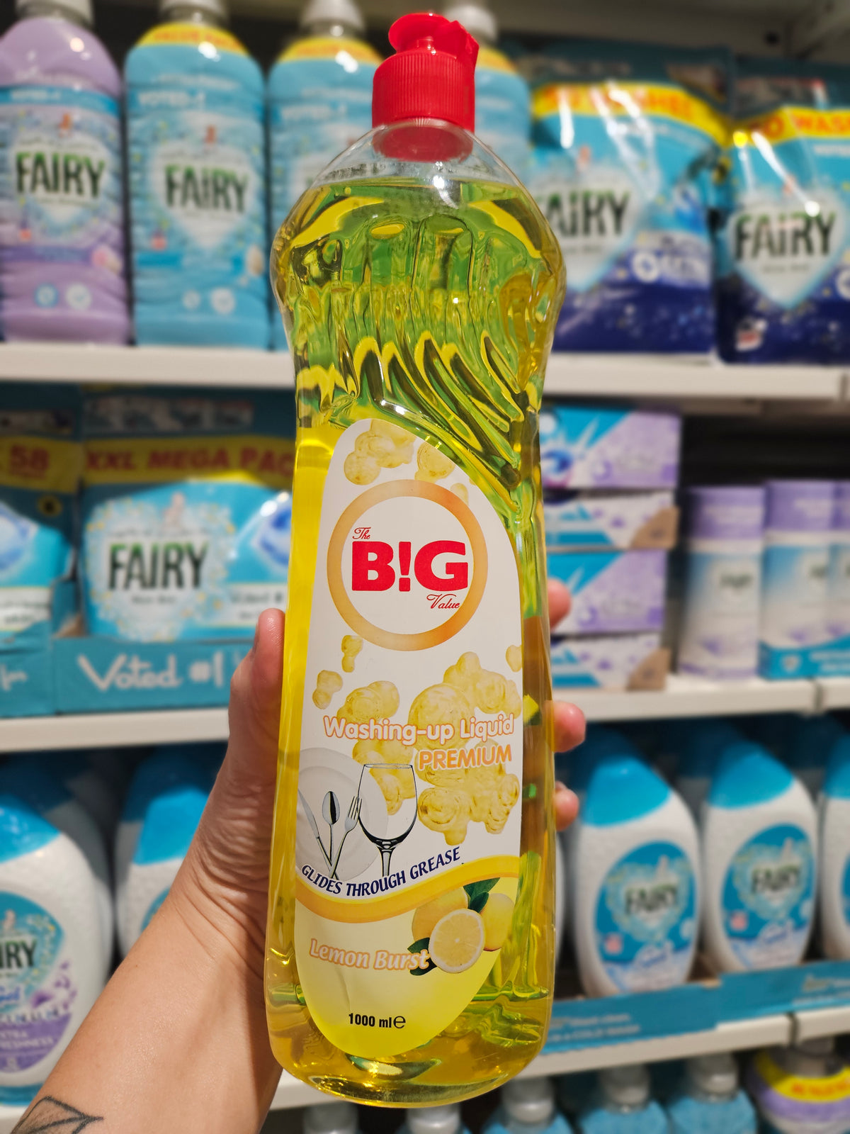 The Big Value Premium Washing Up Liquid Lemon Burst 1L