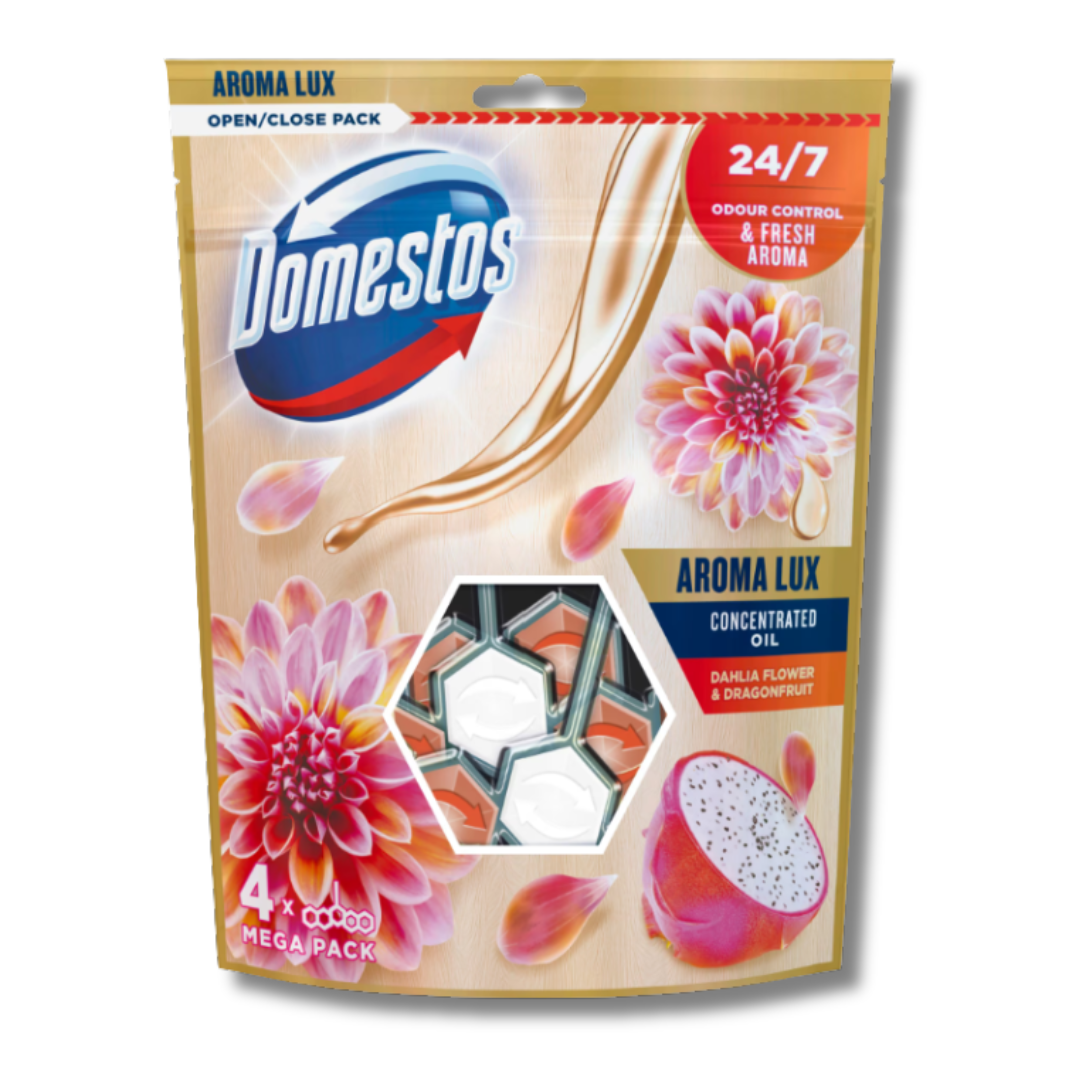 Domestos Aroma Lux WC-blokk Dahlia Flower & Dragon Fruit 4pk