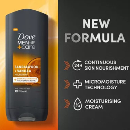 Dove Men+Care Sandalwood + Vanilla Body, Face & Hair Wash 250ml