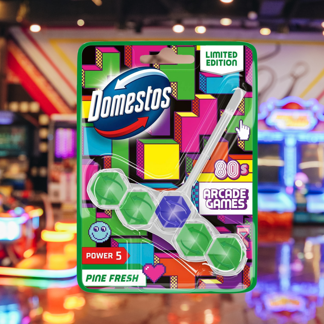Domestos Power 5 Toilet Block Pine Fresh '80 Arcade Games Edition