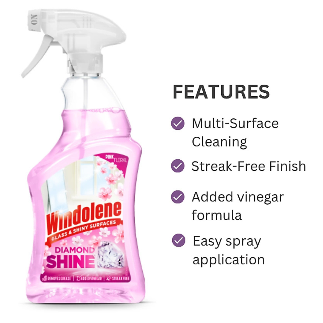 Windolene Diamond Shine Glass Cleaner Spray Pink Floral 750ml