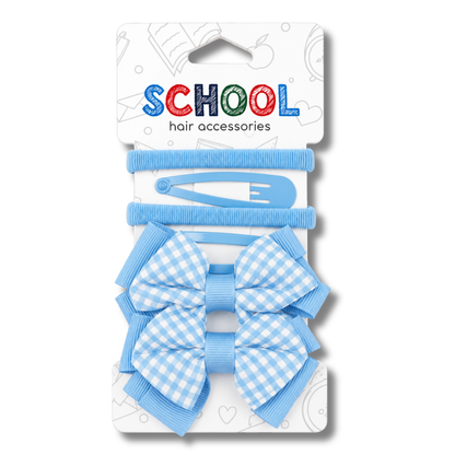 School Hair Accessories Hårpynt m/Sløyfer, Hårstrikker & Hårspenner 6pk Div.Farger