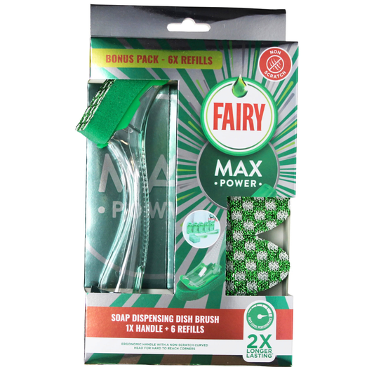 Fairy Max Power Soap Dispensing Dish Brush + 6 Refills