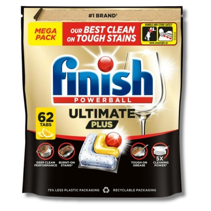 Finish Powerball Ultimate Plus Dishwasher Capsules Lemon Sparkle 62pk
