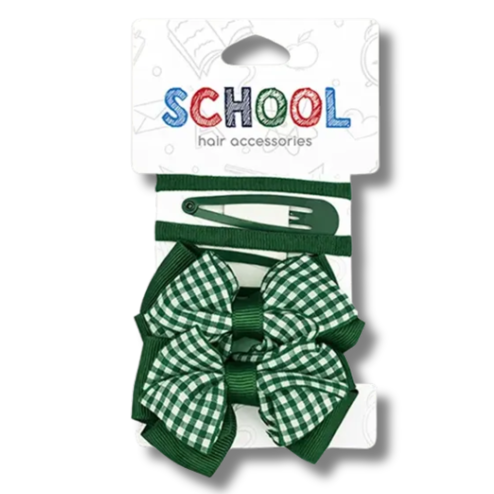 School Hair Accessories Hårpynt m/Sløyfer, Hårstrikker & Hårspenner 6pk Div.Farger