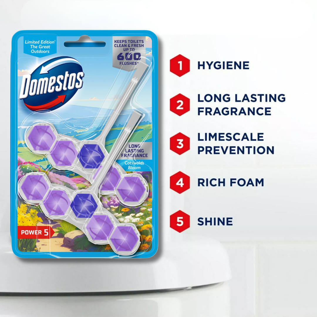 Domestos Power 5 Toilet Rim Block Cotswolds Bloom Limited Edition 2x50g
