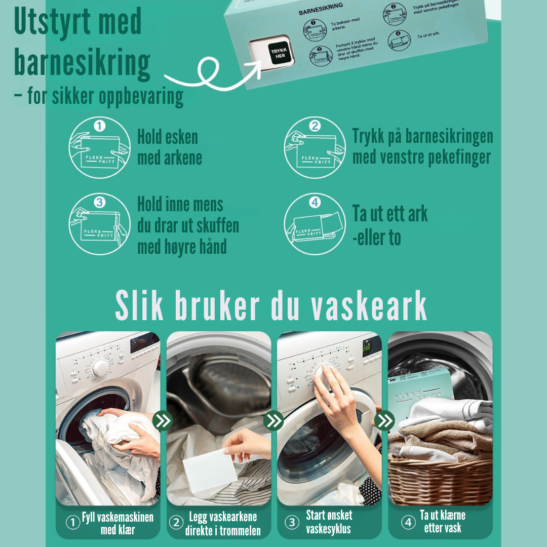 Flekkfritt Tøyvaskeark Pure Linen 50 ark <100 vask