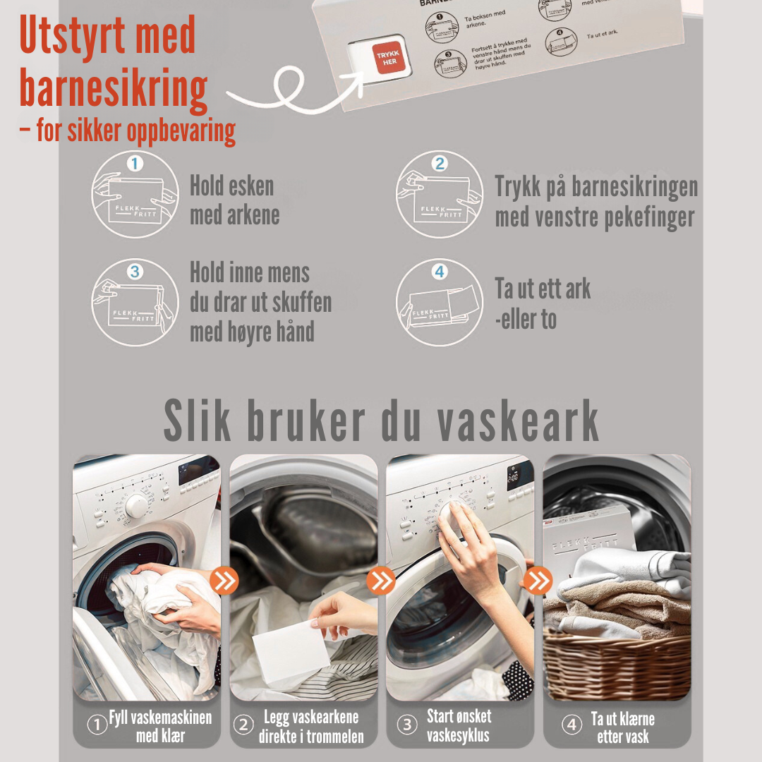 Flekkfritt Tøyvaskeark Uten Duft 50 ark <100 vask