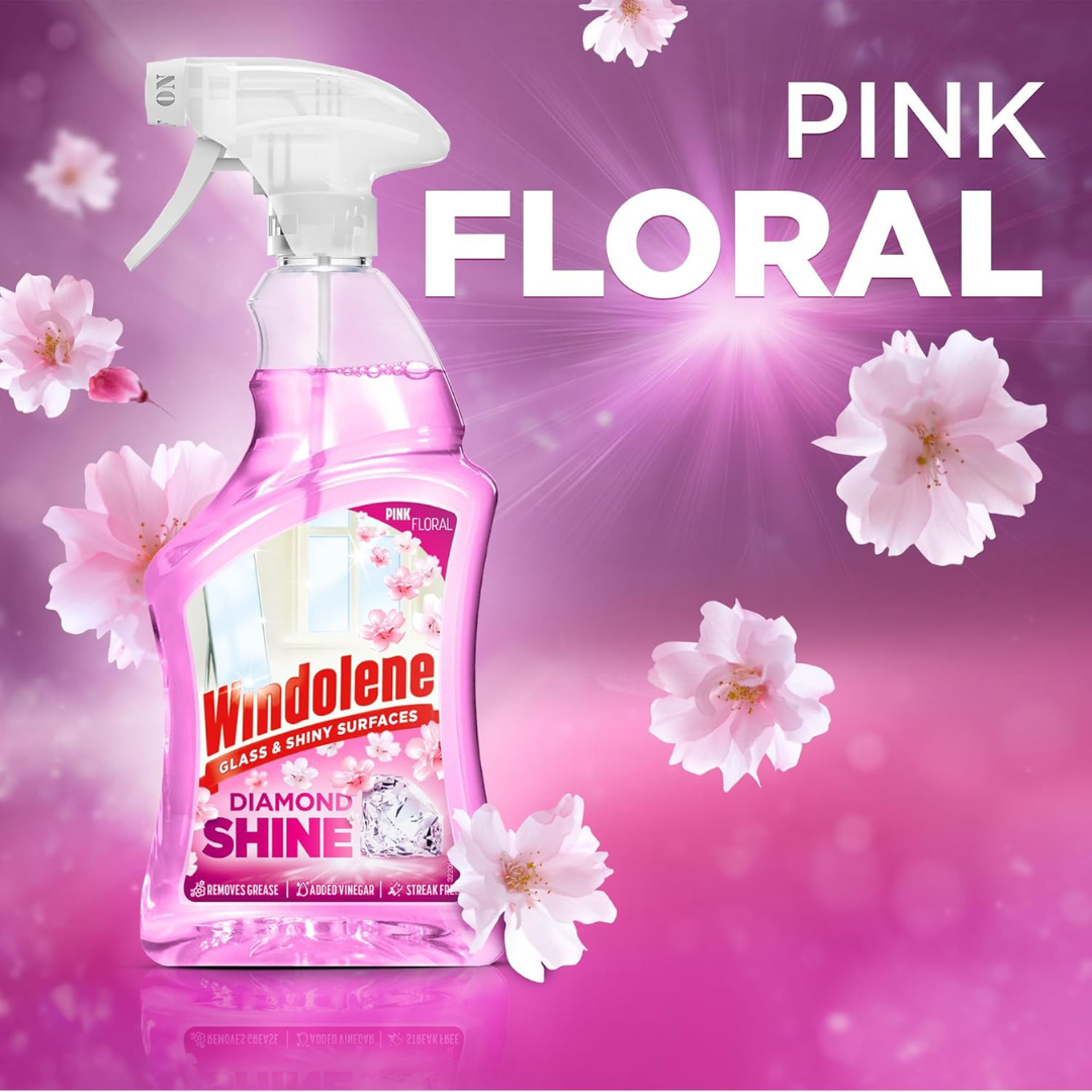 Windolene Diamond Shine Glass Cleaner Spray Pink Floral 750ml