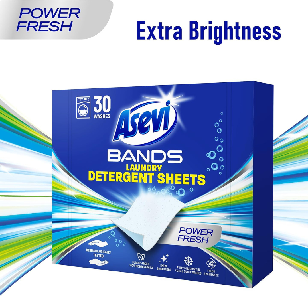 Asevi Bands Power Fresh Laundry Detergent Sheets 30pk
