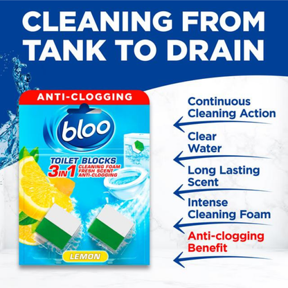Bloo 3in1 Toilet Cistern Blocks Lemon 2x50g