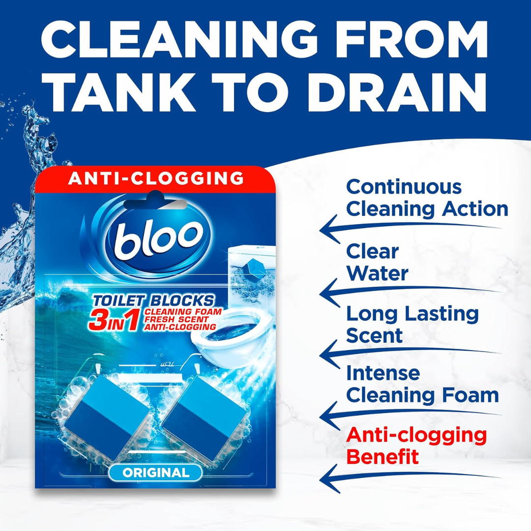 Bloo 3in1 Toilet Cistern Blocks Original Blue 2x50g