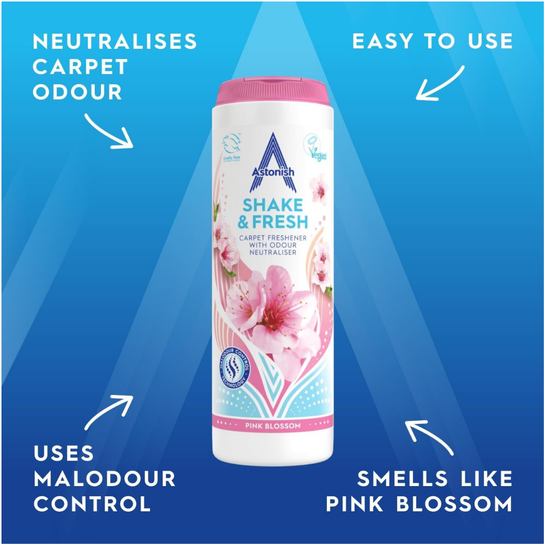 Astonish Shake & Fresh Carpet Freshener Pink Blossom 350g