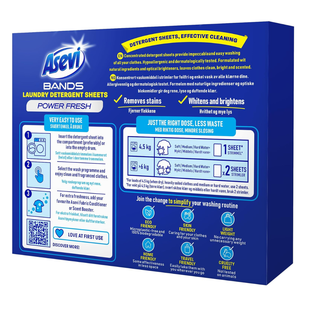 Asevi Bands Power Fresh Laundry Detergent Sheets 30pk