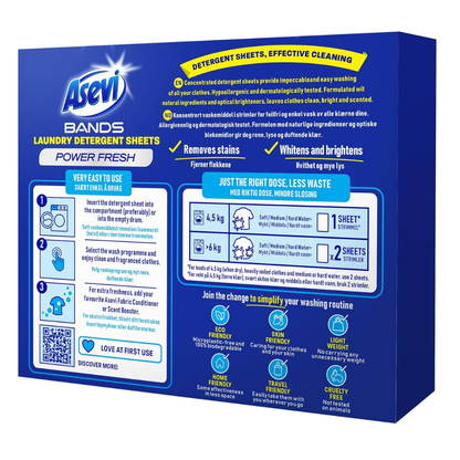 Asevi Bands Power Fresh Laundry Detergent Sheets 30pk