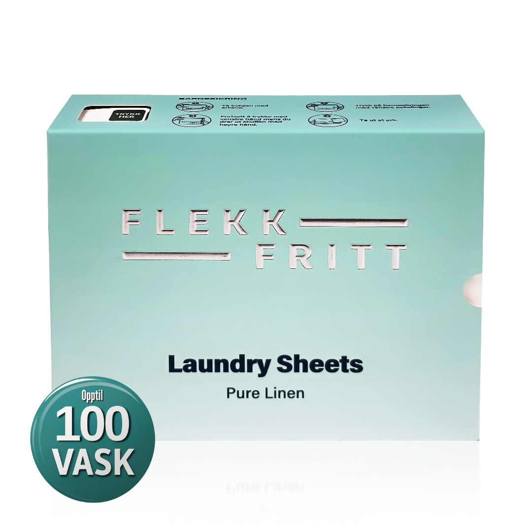 Flekkfritt Pure Linen vaskeark pakke foran hvit vegg