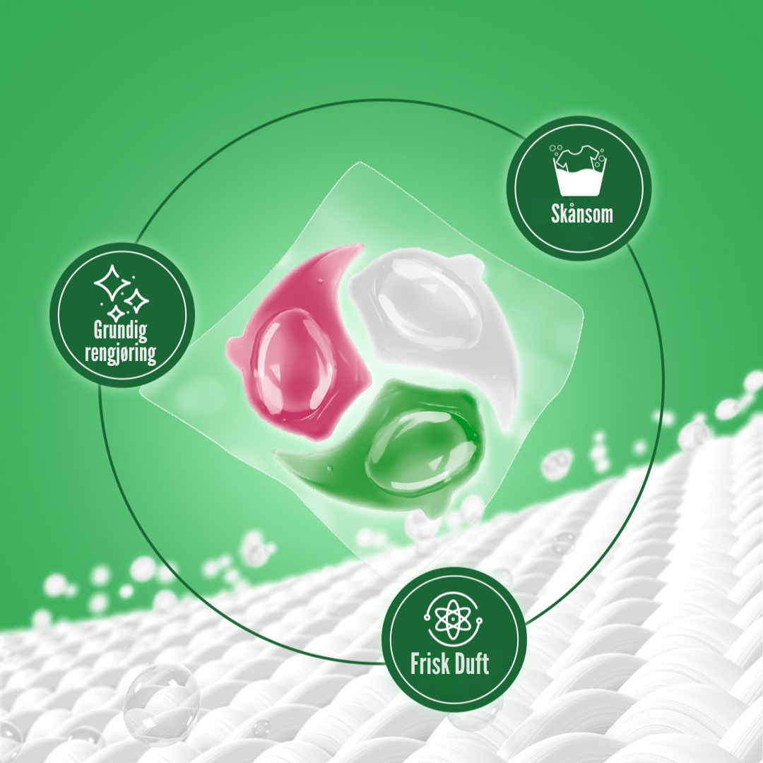 Flekkfritt 3 i 1 Vaskemiddel Pods Triflora 40 stk