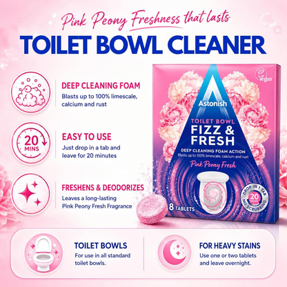 Astonish Fizz & Fresh Toilet Bowl Cleaner Tablets Peony Fresh 8pk