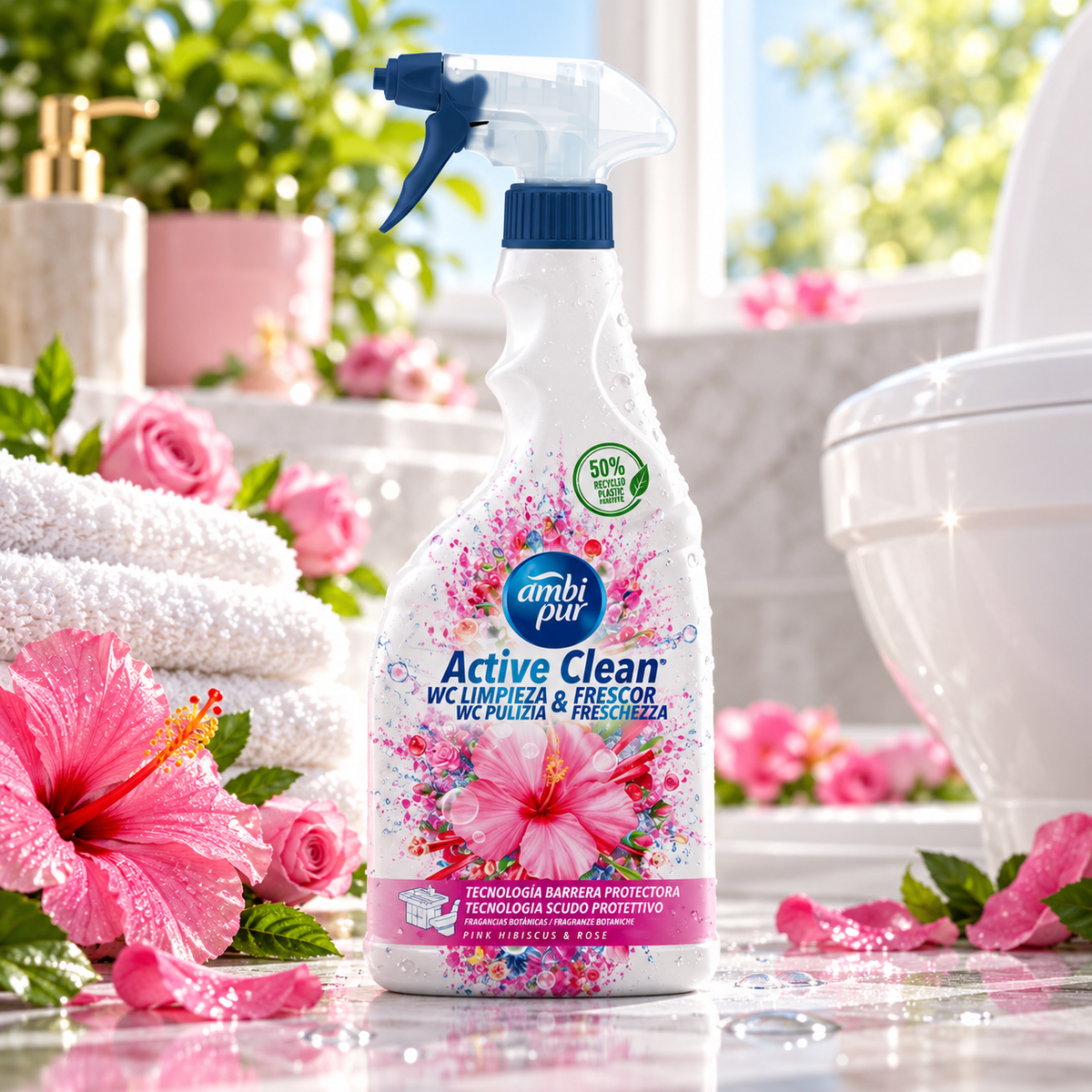 Ambi Pur WC Active Clean Pink Hibiscus & Rose 750ml