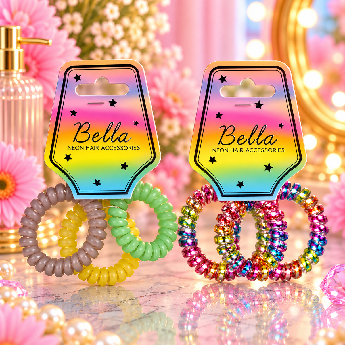 Bella Neon Hair Accessories Spiralstrikker 3pk Div.Typer